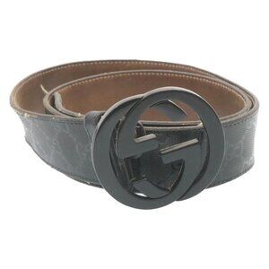 GUCCI GG Canvas Interlocking Belt PVC Leather Black Auth